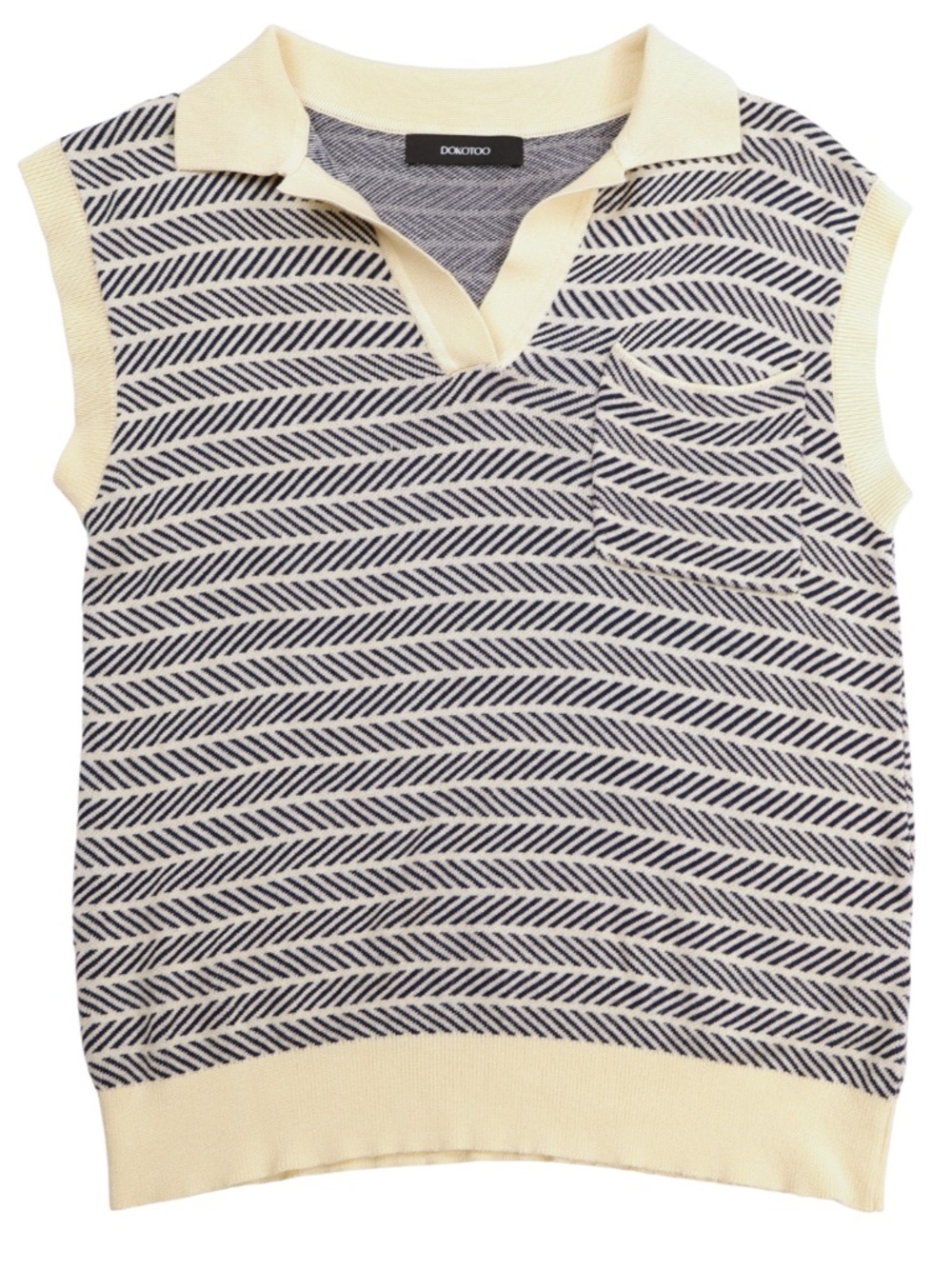 Dokotoo Knit Sweater Vest Top Size Small Navy Cream Striped Collared Preppy